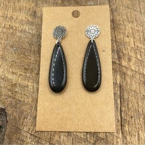 Onyx Hanging Teardrop Studded Back Earrings